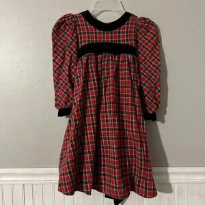 Vintage JO LENE Holiday Dress Girl’s Size 4 Portrait Plaid with Velvet Trim USA